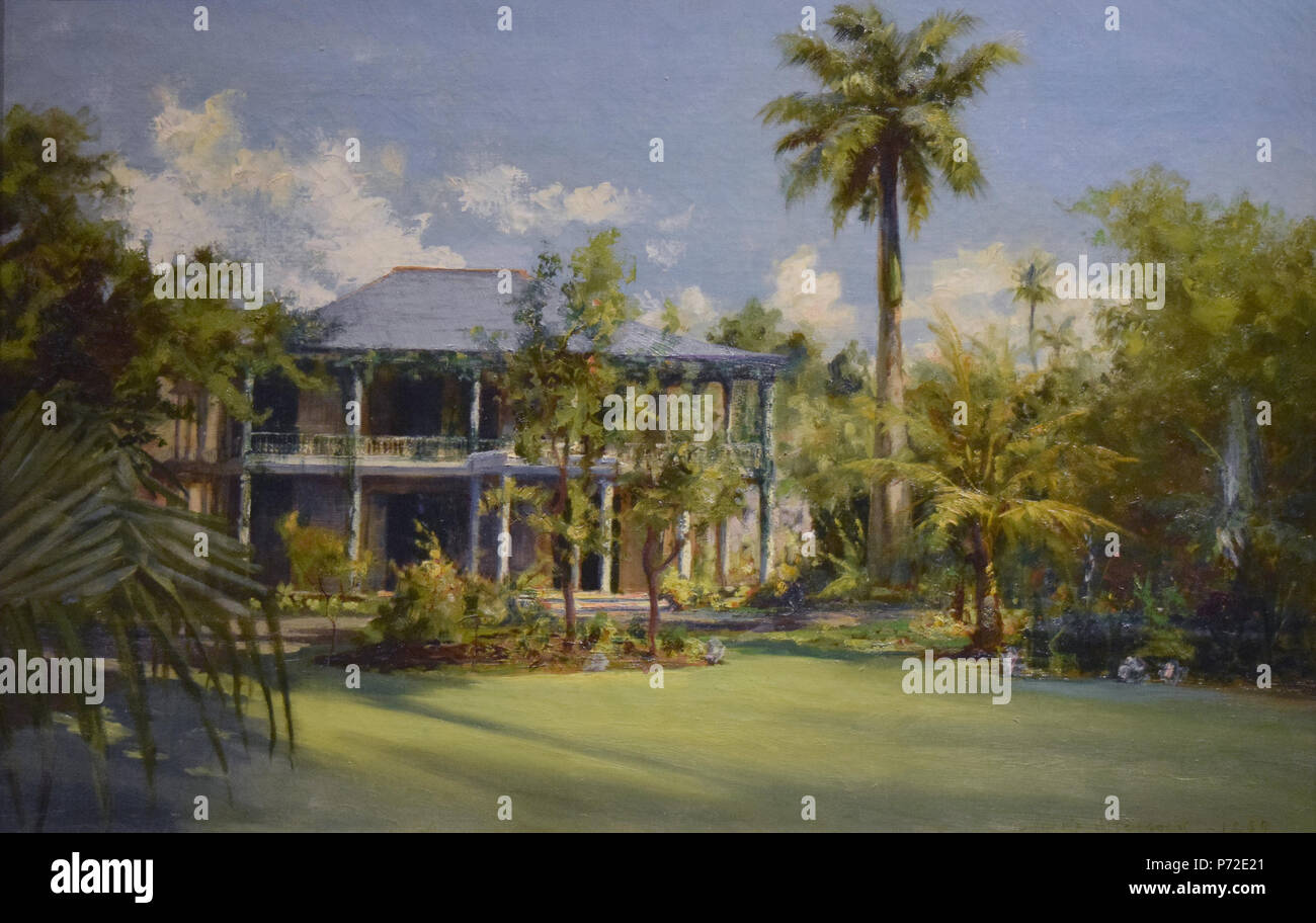 . Haleakala - the C. R. Bishop Residence .  English: Haleakala - The C. R. Bishop Residence, oil on canvas painting by D. Howard Hitchcock, 1899, Bishop Museum . The photo image was taken on 6-13-2016. The painting is dated 1899 19 Haleakala - the C. R. Bishop Residence, oil on canvas painting by D. Howard Hitchcock, 1899, Bishop Museum Stock Photo