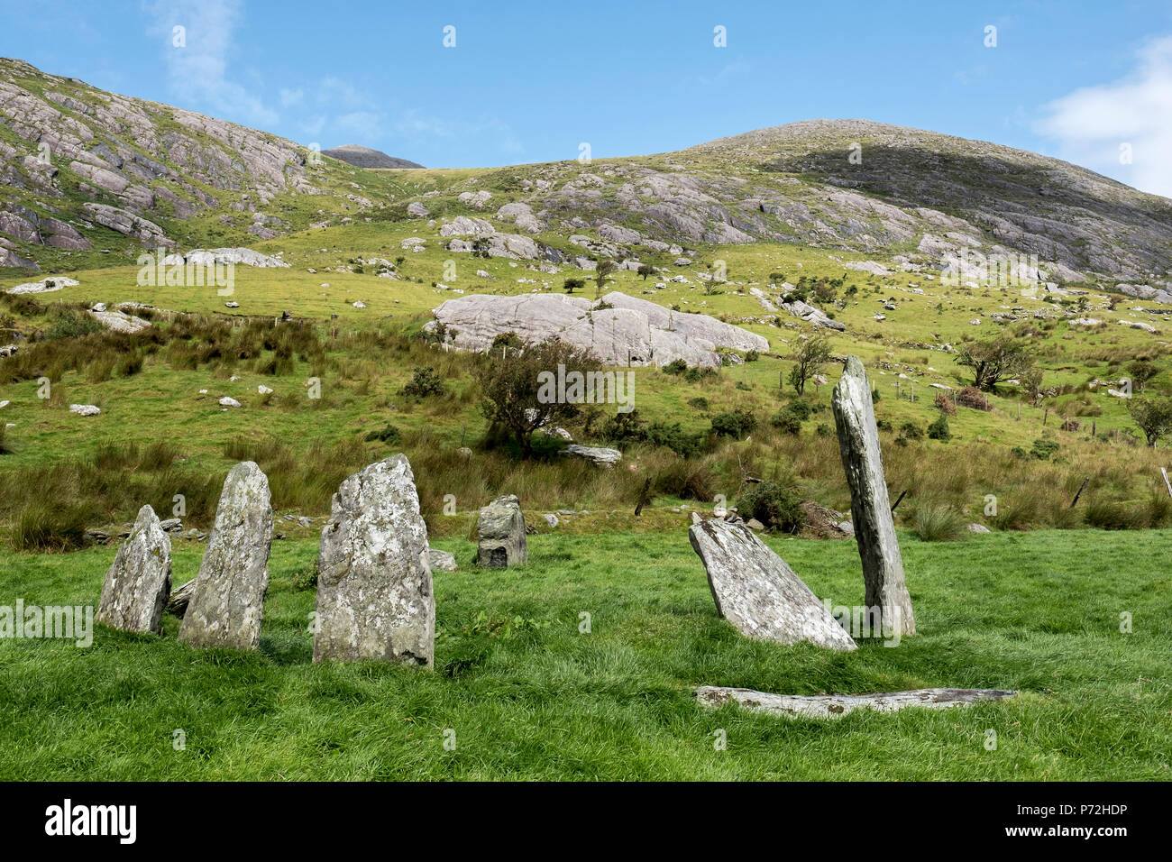 Cashelkeelty Stone Circle, Beara Peninsula, County Kerry, Munster, Republic of Ireland, Europe Stock Photo