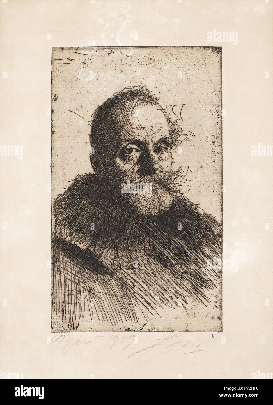 . Christian Aspelin  1884 8 Anders Zorn - Christian Aspelin (etching) 1884 Stock Photo