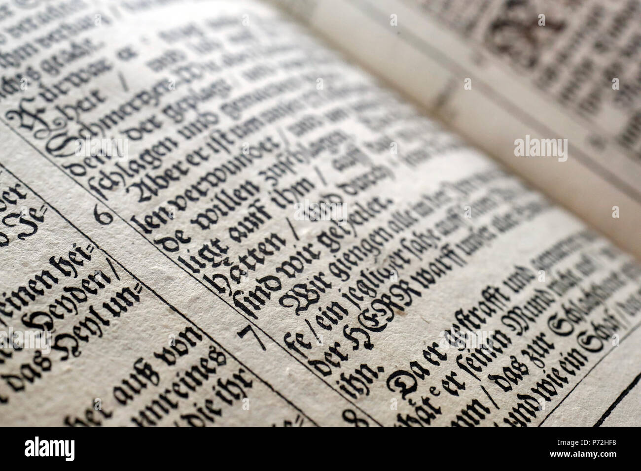 Martin Luther Bible, printed in 1698 in Frankfurt-am-Main, Strasbourg, Alsace, France, Europe Stock Photo
