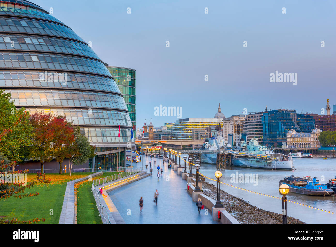 City Hall by River Thames, Southwark, London, England, United Kingdom, Europe Stock Photo