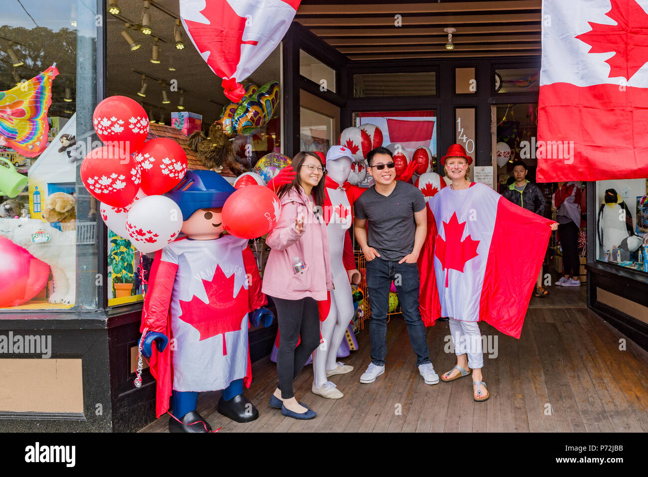 People celebrating Canada day, Village of Steveston, Richmond, British Columbia, Canada. Stock Photo
