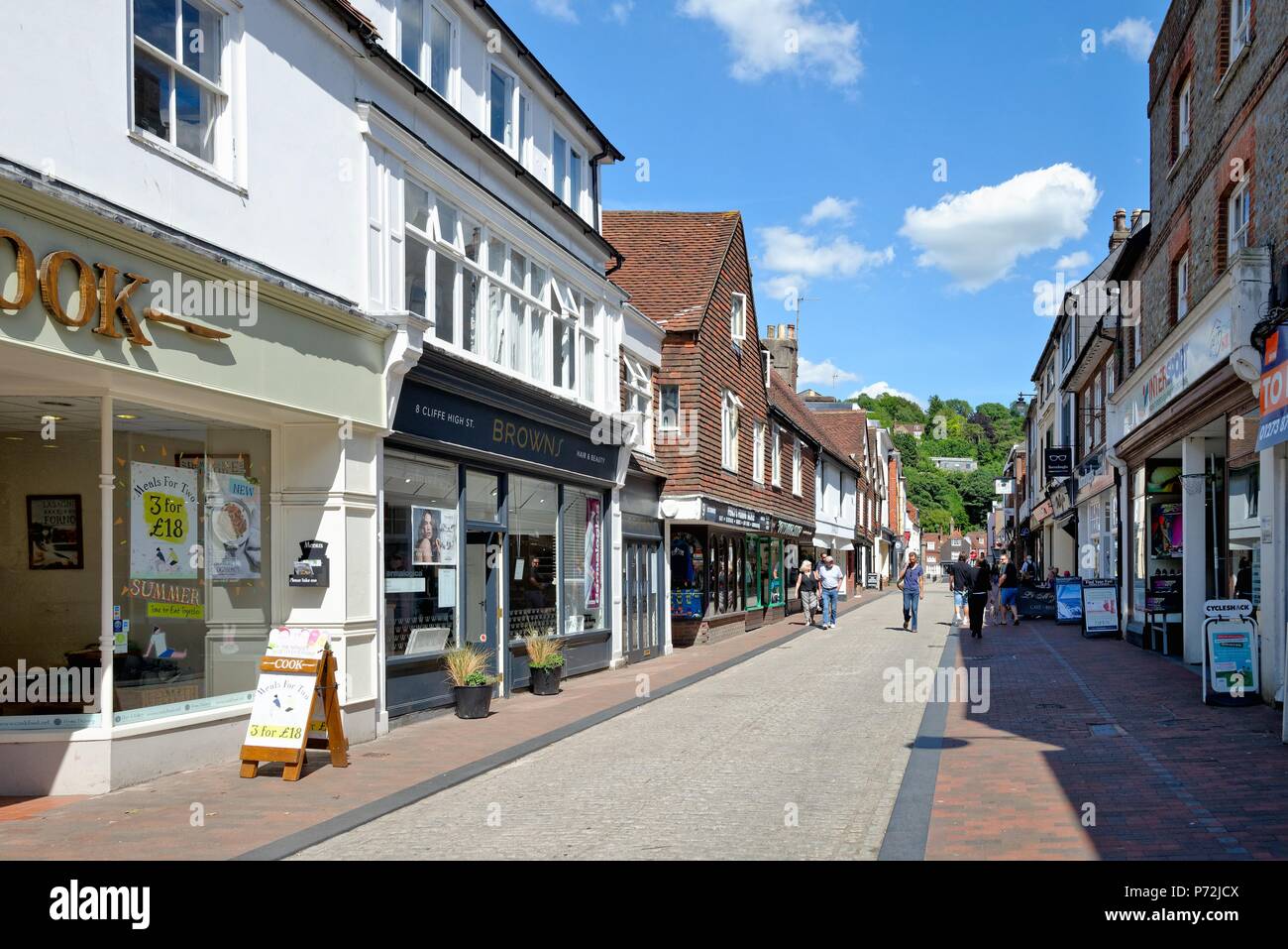 The High Street on a sunny summers day in Lewes East Sussex England UK