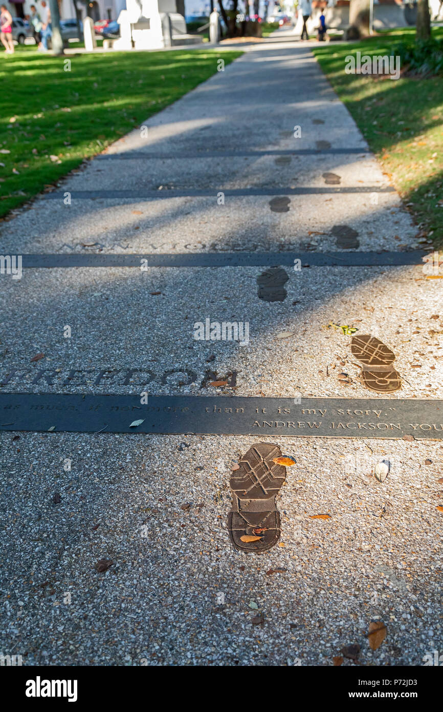 St. Augustine, Florida - The Andrew Young Crossing. Footsteps on the sidewalk commemorate the events  of June 9, 1964, when Andrew Young (later U.S. A Stock Photo