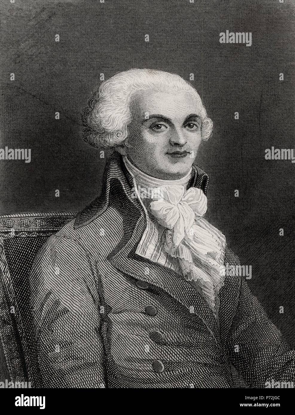 Maximilien François Marie Isidore Robespierre (1758-1794), abogado, escritor, orador y político francés. Grabado de 1866. Stock Photo