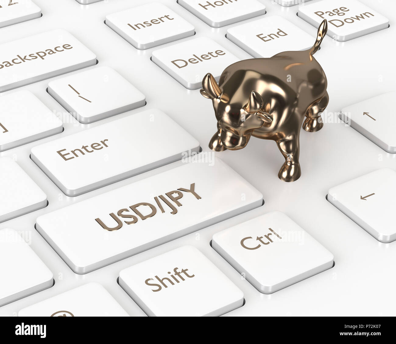 3d render of computer keyboard with yen and dollar button. Forex currency pairs concept. Stock Photo