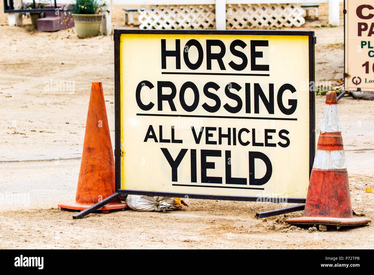 Faded Yellow (Eggshell) Horse Crossing Sign Stock Photo