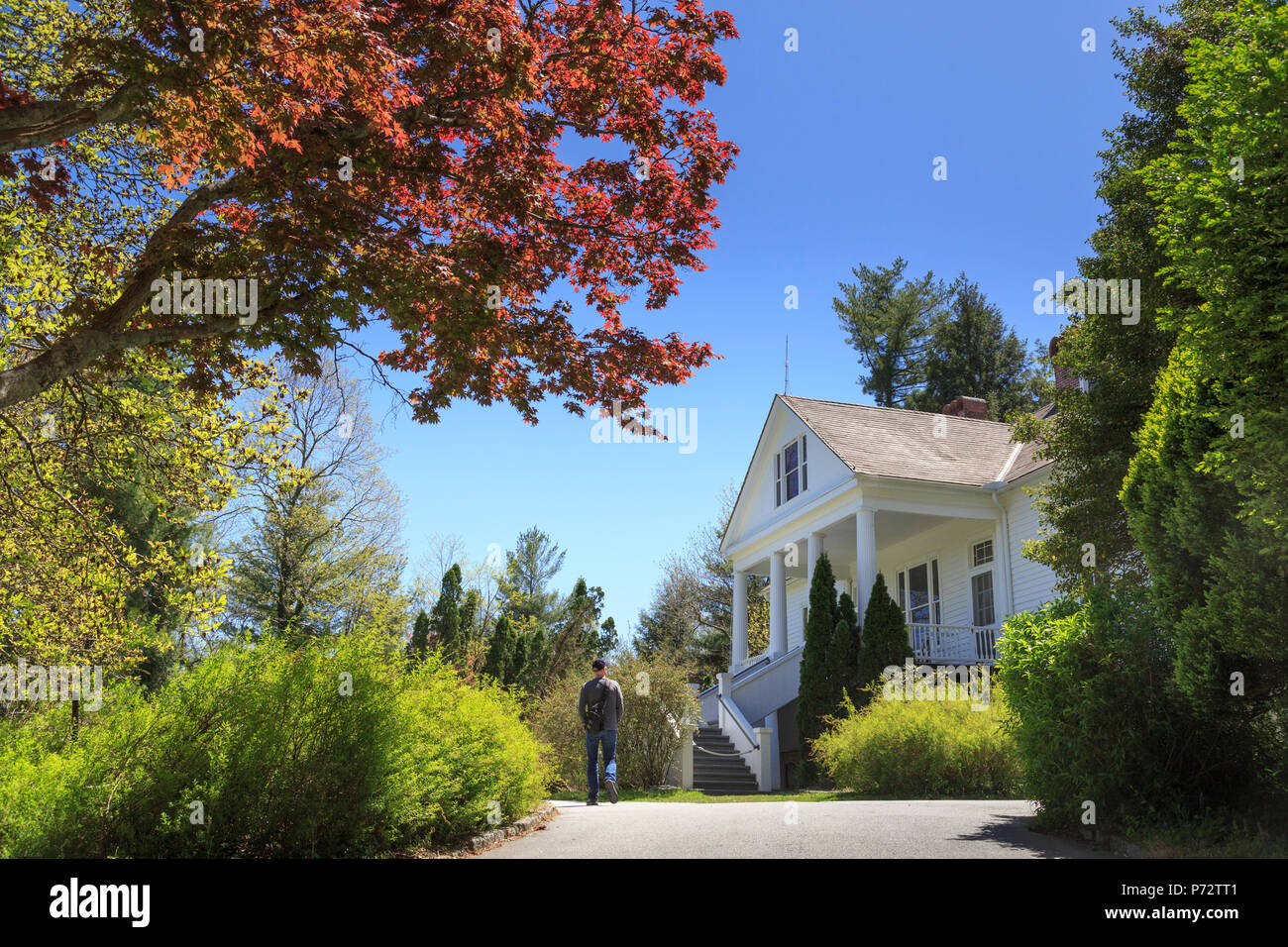 Springtime at Carl Sandburg Home National Historic Site, with Visitor,  Flat Rock, North Carolina, USA Stock Photo