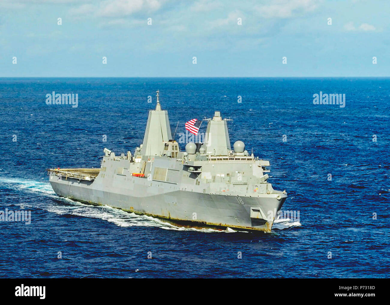 OCEAN (April 18, 2014) The amphibious transport dock ship USS New Orleans (LPD 18) is underway in the Pacific Ocean. New Orleans is returning to homeport at San Diego from an eight-month deployment to the western Pacific and the U.S. Central Command areas of responsibility. Stock Photo