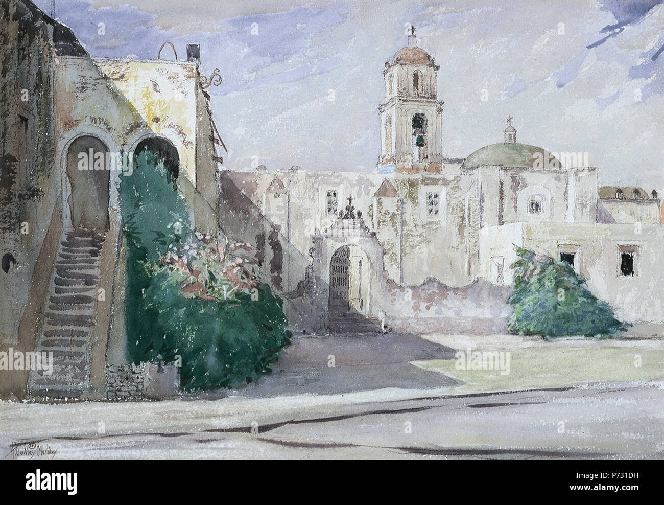 English: European Courtyard by Hermann Dudley Murphy, watercolor on paper, 13¾ x 19½ inches . N/A 36 European Courtyard by Hermann Dudley Murphy Stock Photo