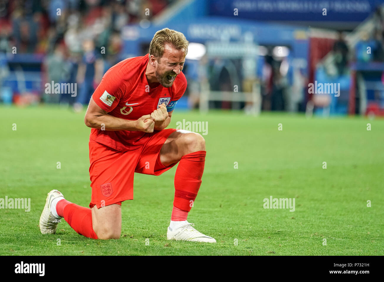 Moscow, Russia. July 03, 2018: Harry Kane of England celebrating the victory.at Spartak Stadium during the round of 16 match between England and Colombia during the 2018 World Cup. Ulrik Pedersen/CSM Credit: Cal Sport Media/Alamy Live News Stock Photo