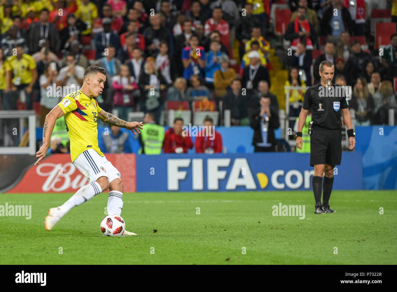 Moscow, Russia. July 03, 2018: Mateus Uribe of Colombia missing his penalty.at Spartak Stadium during the round of 16 match between England and Colombia during the 2018 World Cup. Ulrik Pedersen/CSM Credit: Cal Sport Media/Alamy Live News Stock Photo