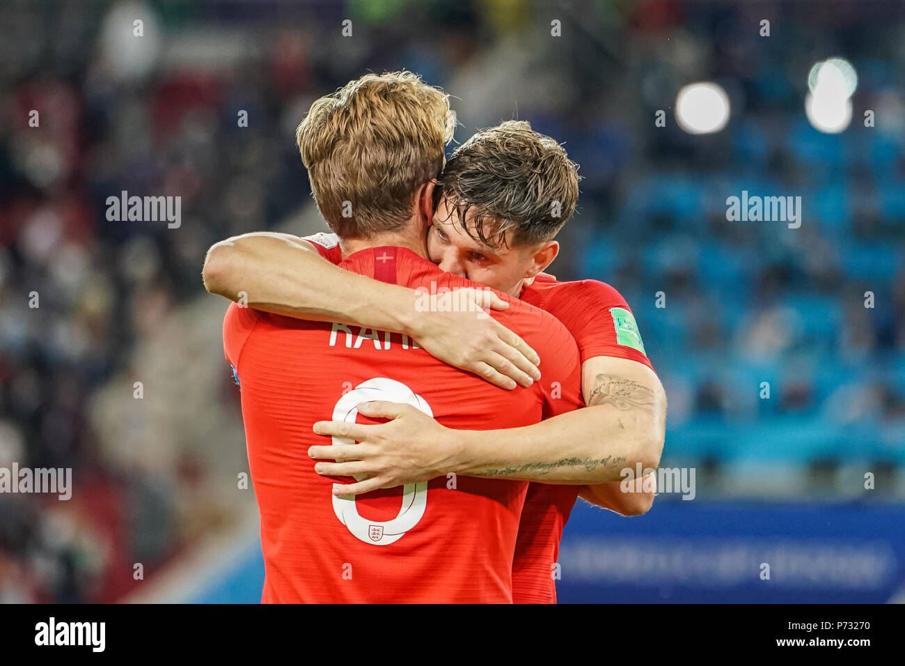 Spartak Stadium, Moscow, Russia. 3rd July, 2018. FIFA World Cup Football, Round of 16, Columbia versus England; John Stones of England and Harry Kane of England celebrating their penalty shoot-out victory Credit: Action Plus Sports/Alamy Live News Stock Photo