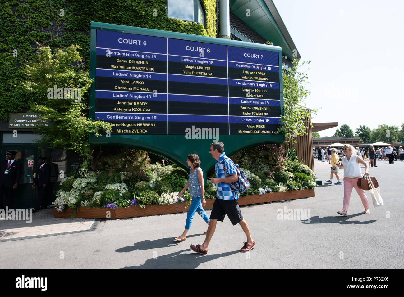 London, UK. 3rd July, 2018. An electronic score board on the grounds of the The All England Lawn Tennis and Croquet Club during the Wimbledon Tennis Championships 2018, Day 2. London, United Kingdom, 03 July 2018 Credit: Raymond Tang/Alamy Live News Stock Photo