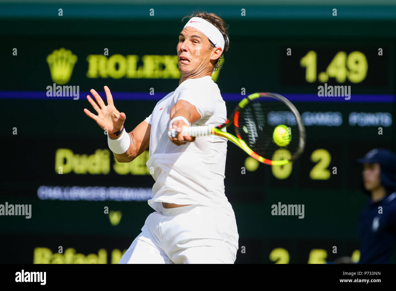 London, UK. 3rd July, 2018. Rafael Nadal (ESP) Tennis : Rafael Nadal of Spain during the Men's singles first round match of the Wimbledon Lawn Tennis Championships against Dudi Sela of Israel at the All England Lawn Tennis and Croquet Club in London, England . Credit: AFLO/Alamy Live News Stock Photo