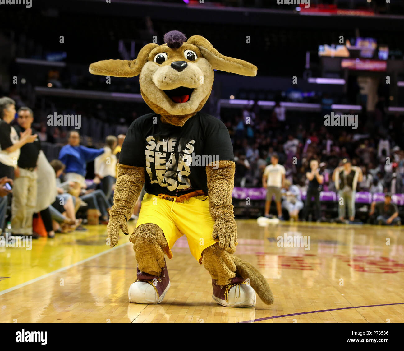 Los Angeles Sparks Mascot Sparky the Dog looks on during the game