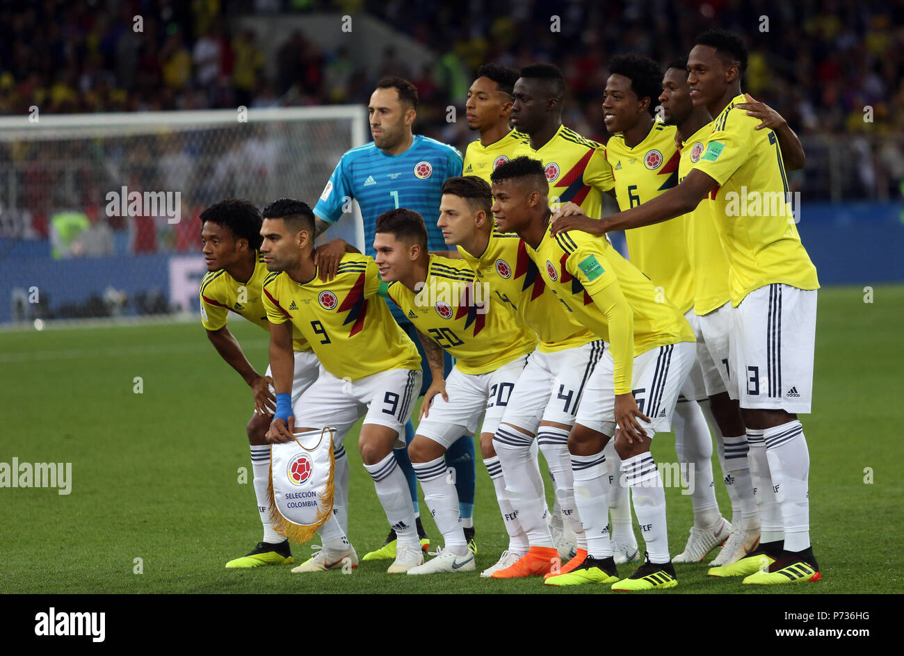 03.07.2018. MOSCOW, Russia:COLOMBIA TEAM BEFORE the Round-16 Fifa World Cup Russia 2018 football match between COLOMBIA VS ENGLAND in Spartak Stadium. Stock Photo