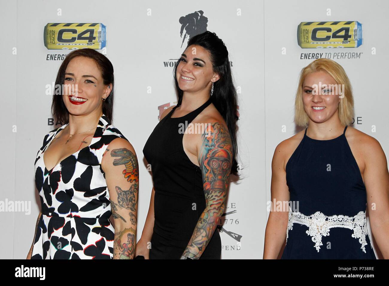 Las Vegas, NV, USA. 3rd July, 2018. Jessica-Rose Clark, Stephanie Michaels, Chelsea Rae at arrivals for 10th Annual Fighters Only World Mixed Martial Arts MMA Awards - Part 2, Palms Casino Resort, Las Vegas, NV July 3, 2018. Credit: JA/Everett Collection/Alamy Live News Stock Photo