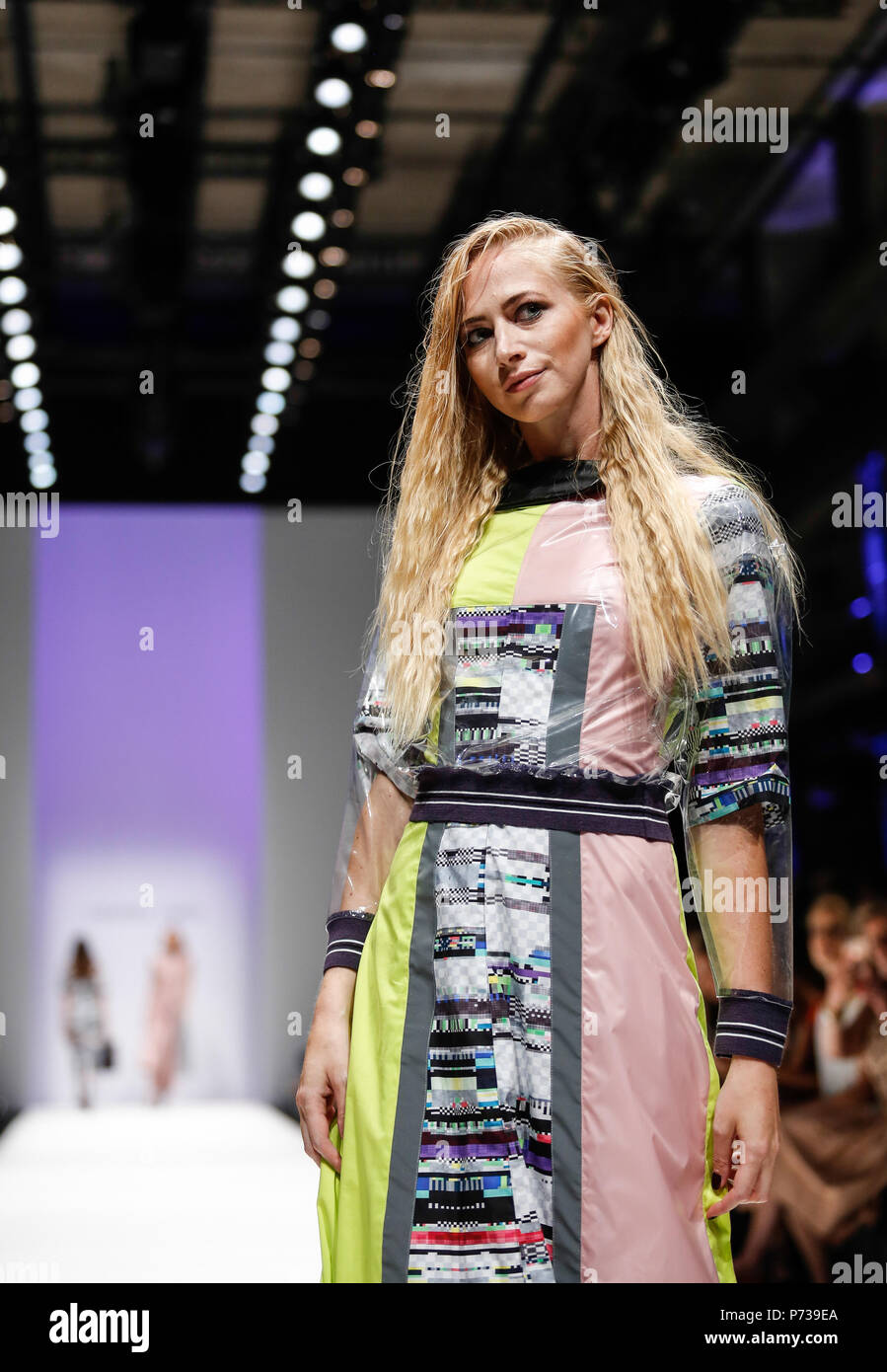 Berlin, Germany - July 4, 2018: A model presents a Spring/Summer 2019 Rebekka Ruetz collection during the second day of MBFW Berlin Fashion Weak in the ewerk showspace in Berlin Credit: Michal Busko/Alamy Live News Stock Photo