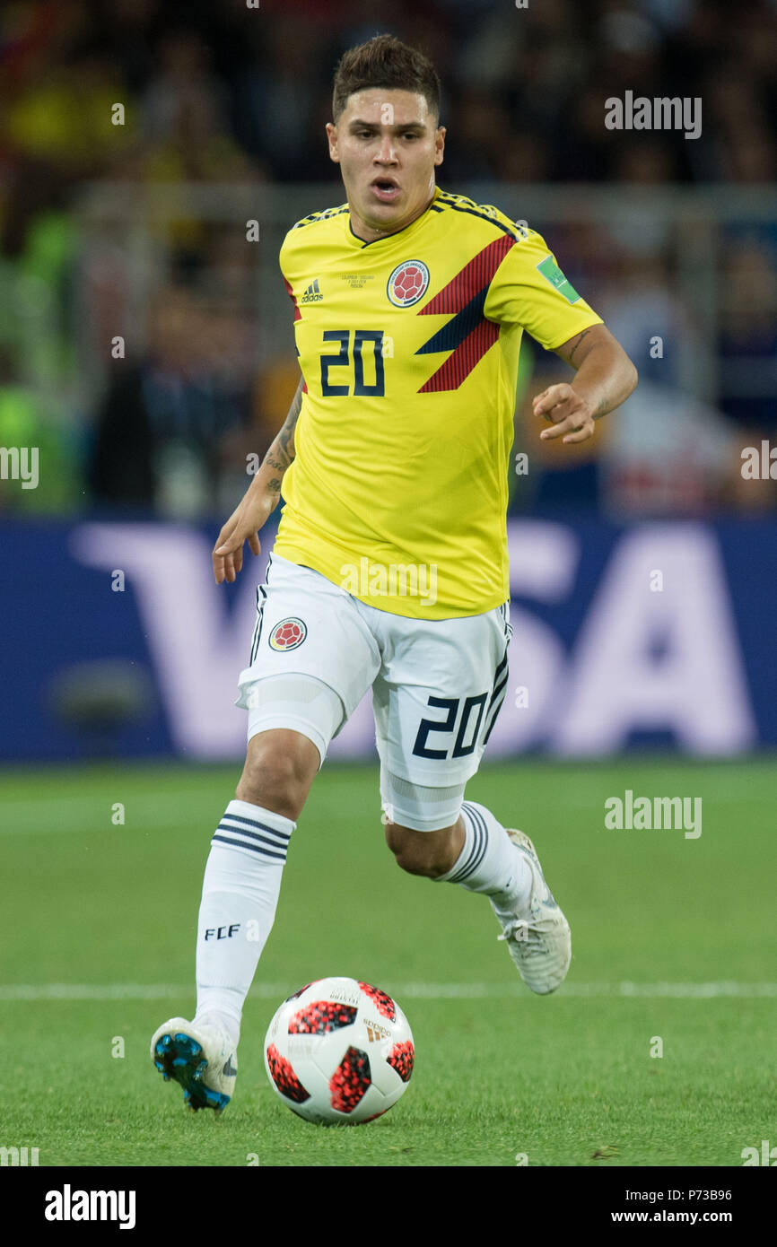 Moscow, Russland. 04th July, 2018. Juan QUINTERO (COL) with Ball, single action with ball, action, full figure, upright format, COLOMBIA (COL) - England (ENG) 3: 4 iE, round of 16, game 56, on 03.07.2018 in Moscow; Football World Cup 2018 in Russia from 14.06. - 15.07.2018. | usage worldwide Credit: dpa/Alamy Live News Stock Photo