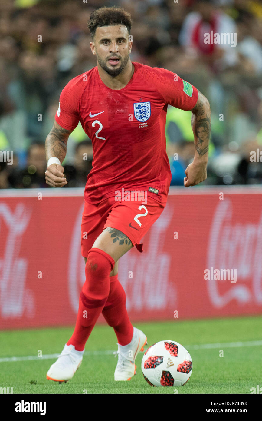 Moscow, Russland. 04th July, 2018. Kyle WALKER (ENG) with Ball, single action with ball, action, full figure, upright, COLOMBIA (COL) - England (ENG) 3: 4 iE, round of 16, game 56, on 03.07.2018 in Moscow; Football World Cup 2018 in Russia from 14.06. - 15.07.2018. | usage worldwide Credit: dpa/Alamy Live News Stock Photo