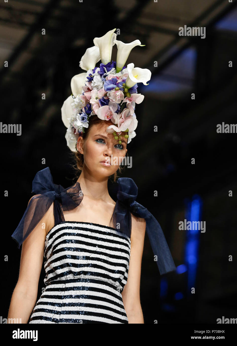 Berlin, Germany - July 4, 2018: A model presents a Spring/Summer 2019 Maison Common collection during the second day of MBFW Berlin Fashion Weak in the ewerk showspace in Berlin. Credit: Michal Busko/Alamy Live News Stock Photo