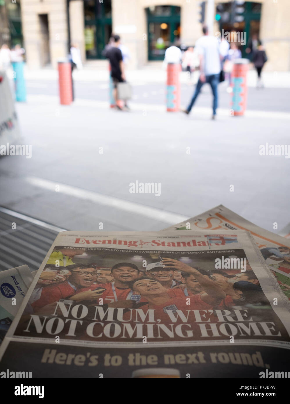 London, England. 4th July 2018. The newspaper headlines about the England Team's World Cup success are everywhere on London's Underground. ©Tim Ring/Alamy Live News Stock Photo