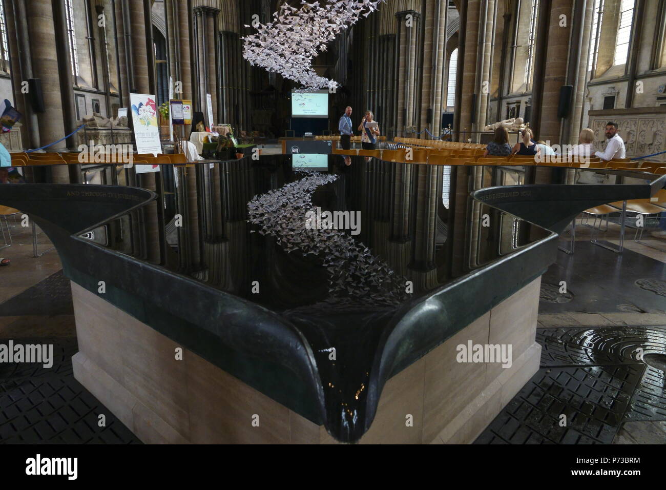 4th July, 2018:  Salisbury, Wilts, UK  The Colombes exhibition within the nave of Salisbury Catherdral, to try to bring the local community back together after the local disaster of the nerve gas attack and to mark the 100th anniversary of the end of World War 1 Credit: Motofoto/Alamy Live News Stock Photo