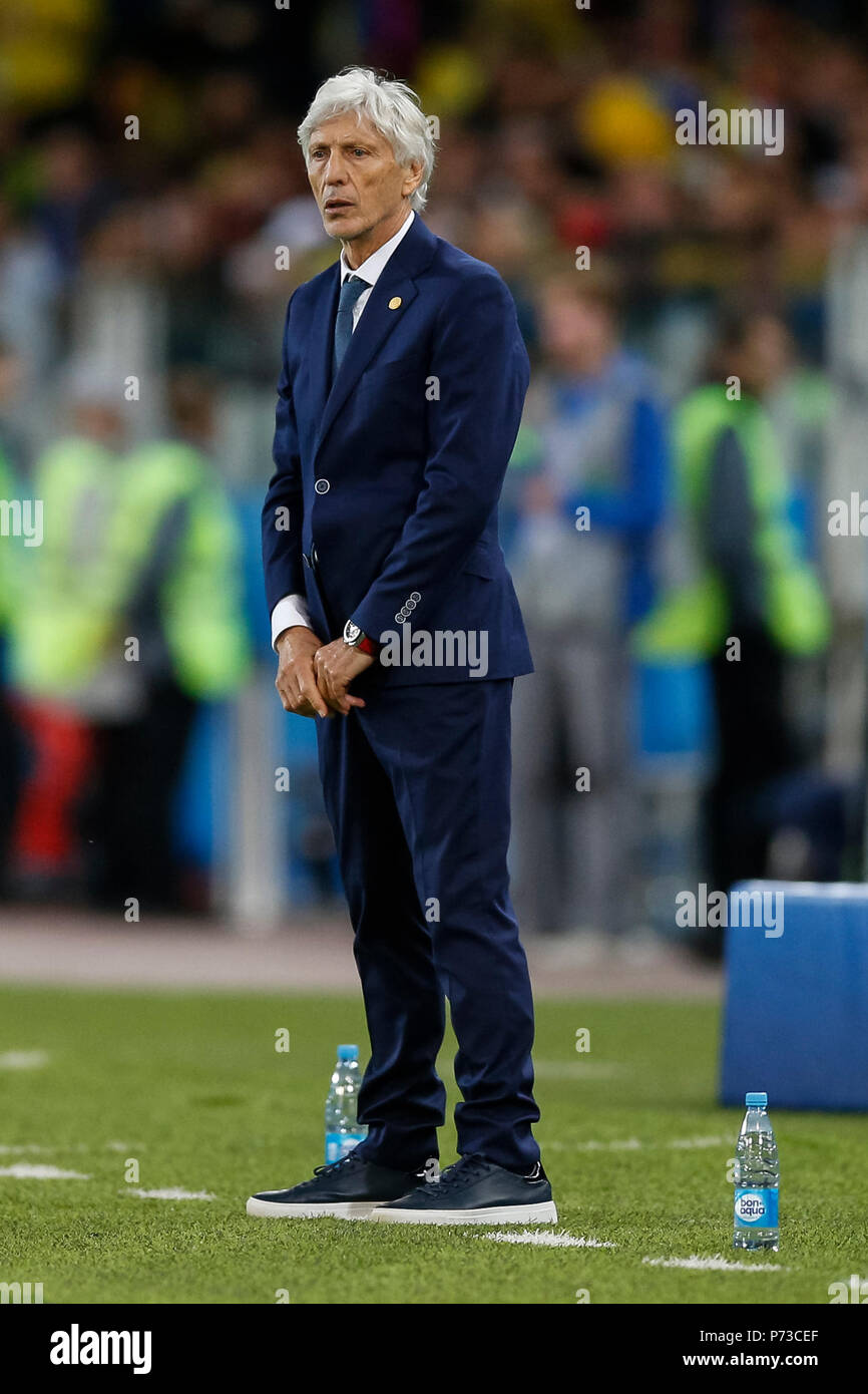 Moscow, Russia. 3rd July 2018. Colombia Manager Jose Pekerman during the 2018 FIFA World Cup Round of 16 match between Colombia and England at Spartak Stadium on July 3rd 2018 in Moscow, Russia. Credit: PHC Images/Alamy Live News Stock Photo