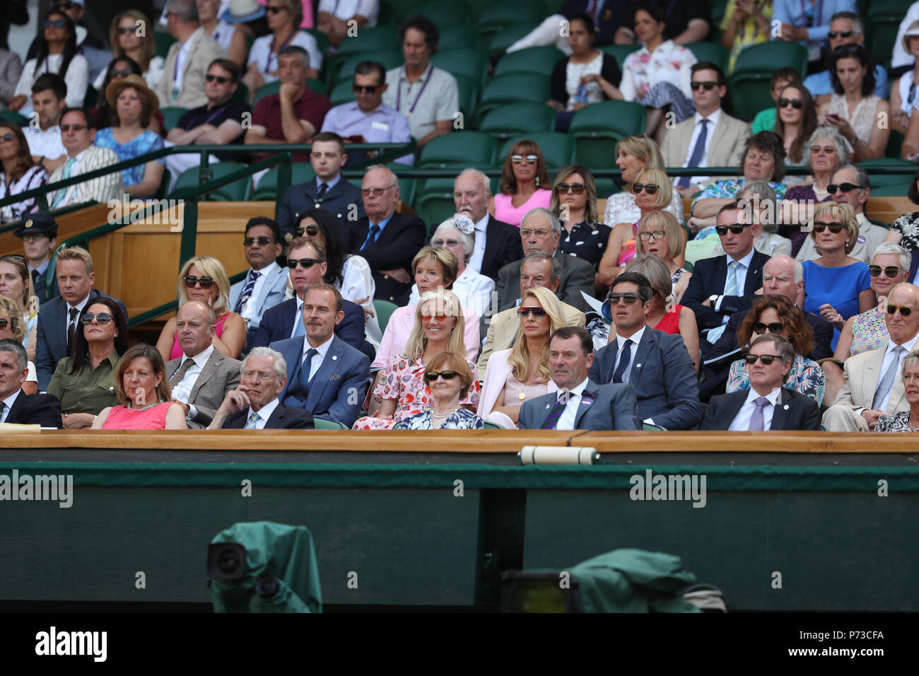 LONDON, ENGLAND - JULY 03: Carlo Nero and Joely Richardson, Vernon Kay and Tess Daly sit in the Royal Box as they attend day two of the Wimbledon Tennis Championships at the All England Lawn Tennis and Croquet Club on July 3, 2018 in London, England.  People:  Carlo Nero and Joely Richardson, Vernon Kay and Tess Daly Credit: Storms Media Group/Alamy Live News Stock Photo