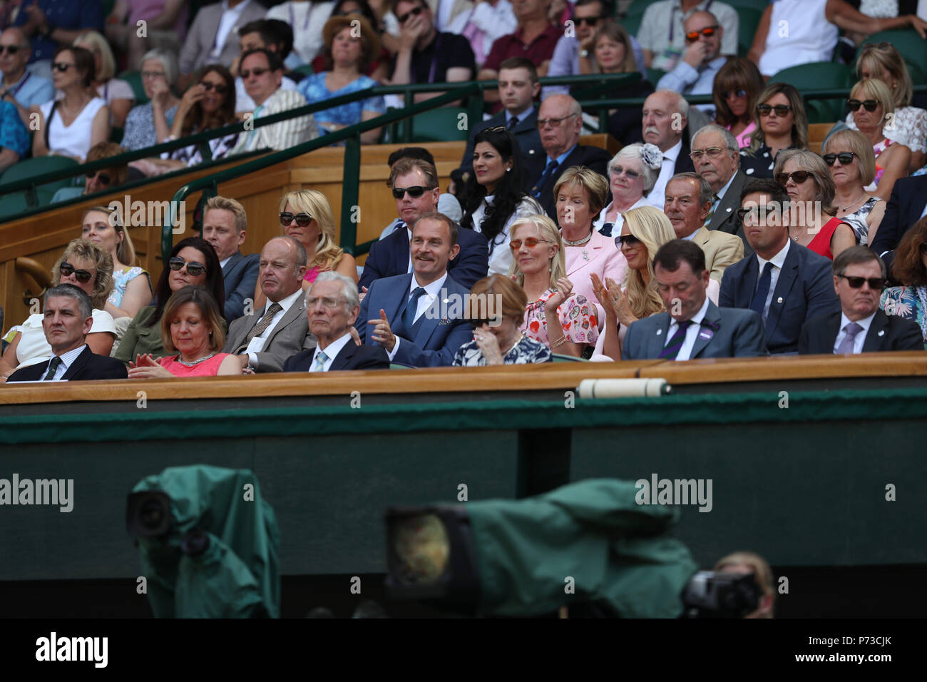 LONDON, ENGLAND - JULY 03: Carlo Nero and Joely Richardson, Vernon Kay and Tess Daly sit in the Royal Box as they attend day two of the Wimbledon Tennis Championships at the All England Lawn Tennis and Croquet Club on July 3, 2018 in London, England.  People:  Carlo Nero and Joely Richardson, Vernon Kay and Tess Daly Credit: Storms Media Group/Alamy Live News Stock Photo