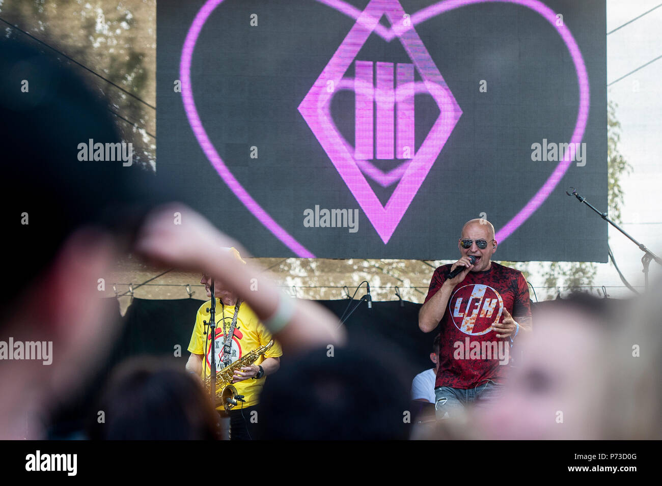 Hradec Kralove Czech Republic 04th July 2018 Rock For People Music Festival Starts In Hradec Kralove Czech Republic July 4 2018 Lou Fananek Hagen Pictured Frontman Of Music Group Tri Sestry Performs