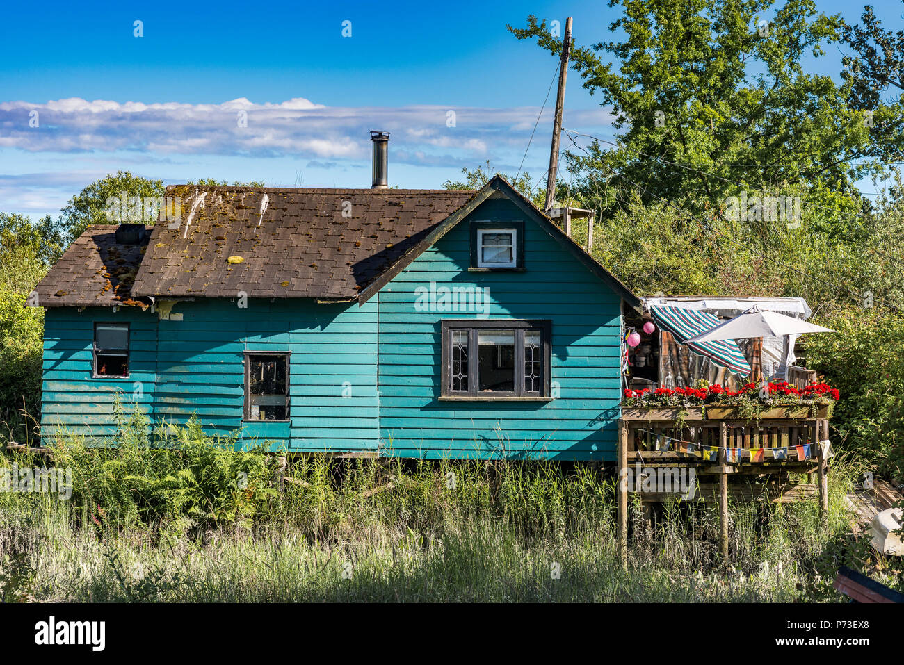 Shoreline house , Finn Slough, Richmond, British Columbia, Canada. Stock Photo