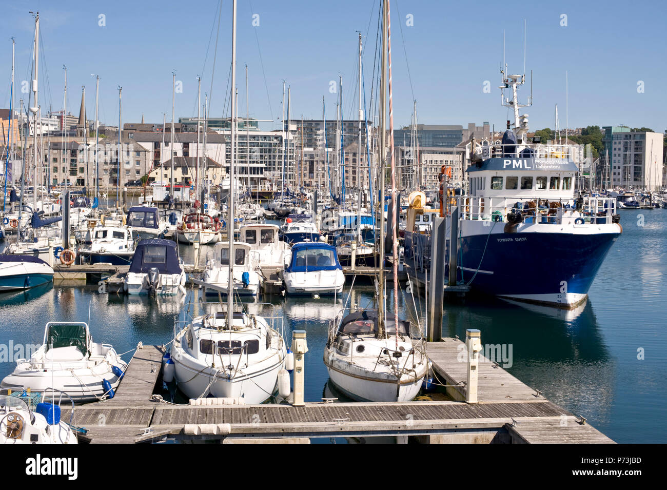 Marina with pleasure & leisure boats at The Barbican Plymouth Devon England UK Stock Photo