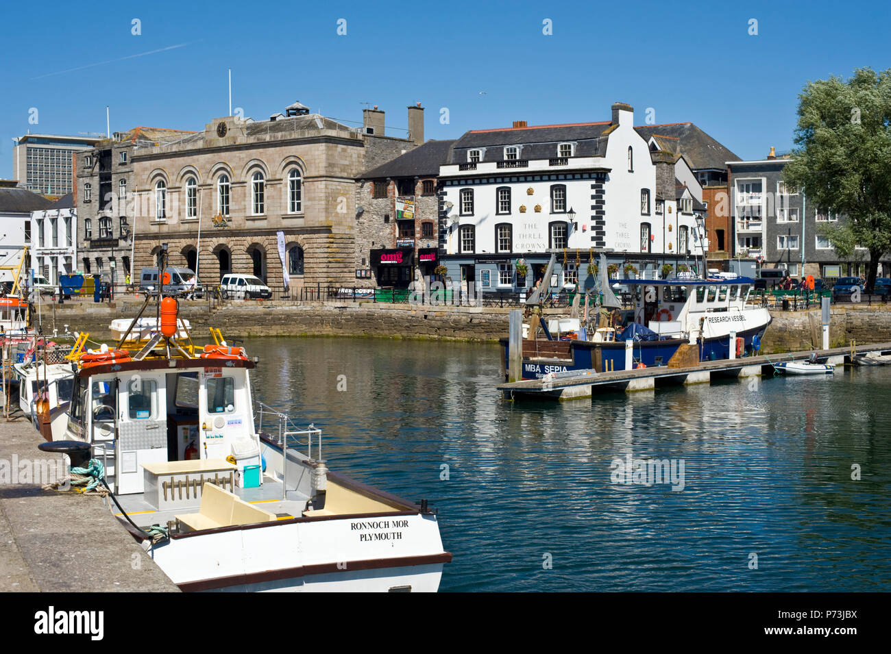 Harbourside with boats at The Barbican Plymouth Devon England UK Stock Photo