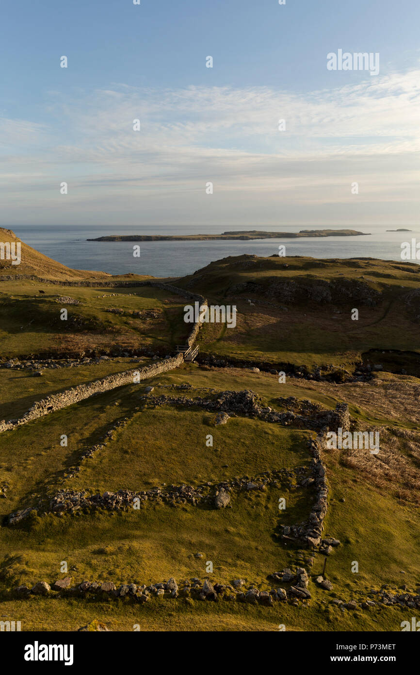 Remains of abandoned crofting township in Sutherland Stock Photo