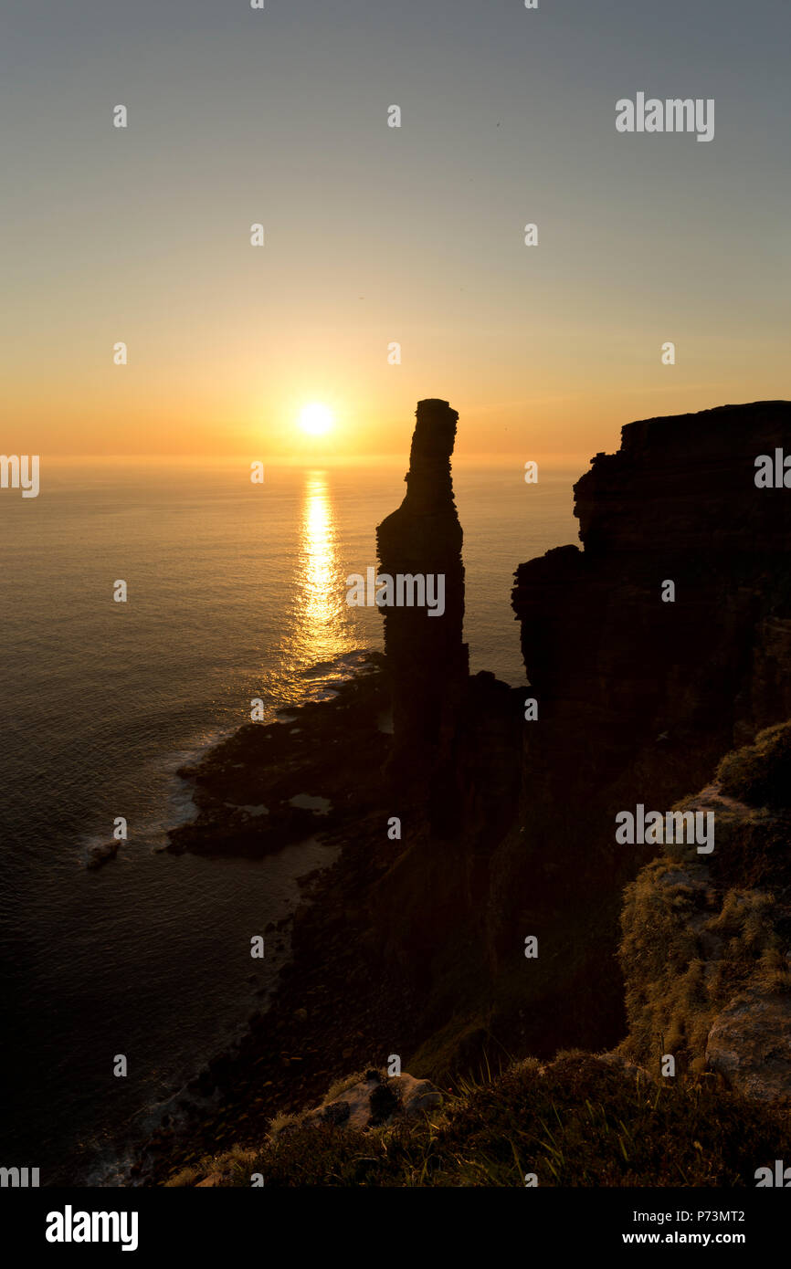 Summer sunset at the Old Man of Hoy, Orkney isles Stock Photo