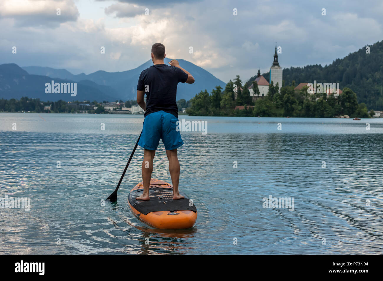 stand up paddle boarding on the lake Stock Photo