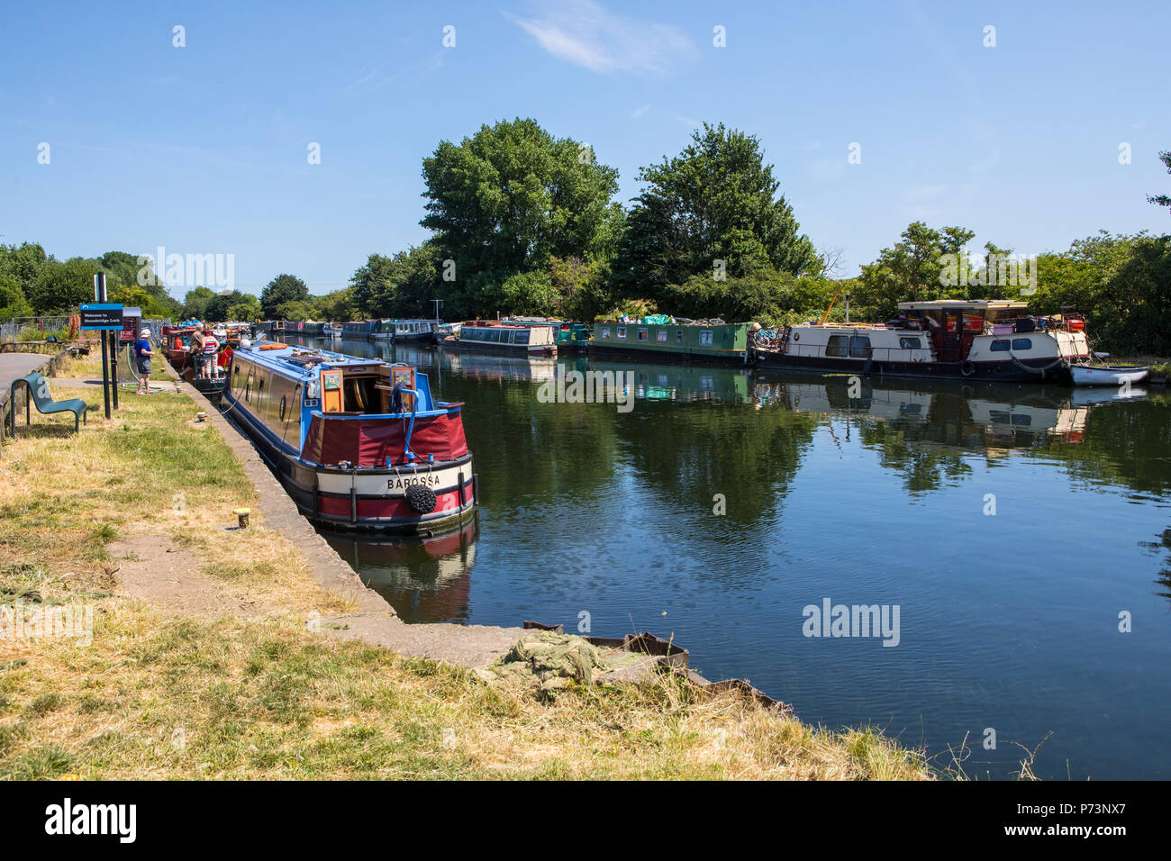 LONDON, UK - JULY 3RD 2018: A view of the House Boats moored on the River Lea at Stonebridge Lock in Tottenham, London, on 3rd July 2018. Stock Photo