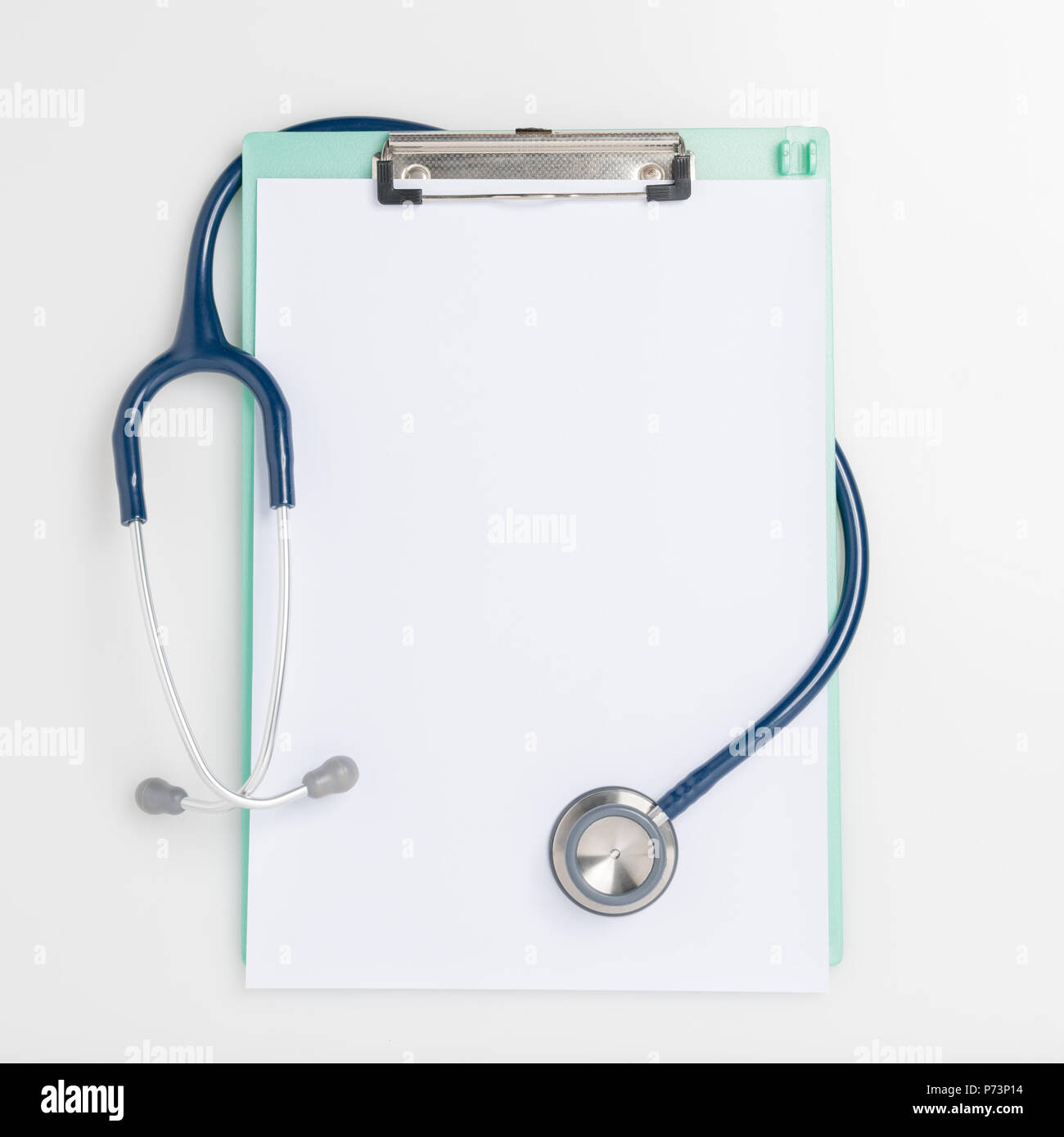 Stethoscope and clipboard isolated on white background. Medical