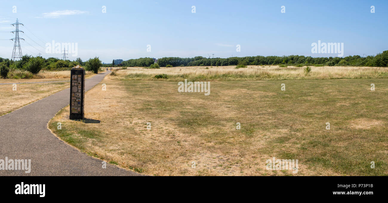 A view of Tottenham Marshes in Tottenham, London, UK. The marshes are part of the Lee Valley Park. Stock Photo