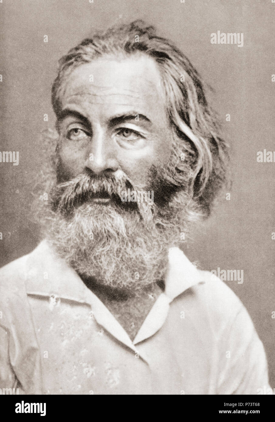 Walter "Walt" Whitman, 1819 – 1892. American poet, essayist, and journalist. After a contemporary print. Stock Photo