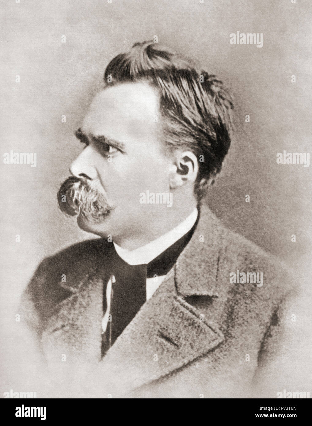 Friedrich Wilhelm Nietzsche, 1844 – 1900.  German philosopher, cultural critic, composer, poet, philologist and a Latin and Greek scholar.  After a contemporary print. Stock Photo