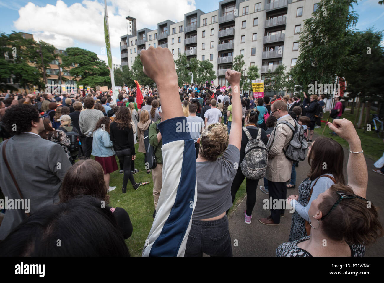 Altab Ali Park, London, UK. 23rd June, 2016. Up to 500 protesters march from Aldgate in east London to News UK HQ. As the march made it's way through  Stock Photo