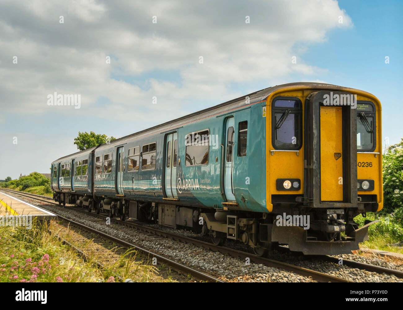 "Sprinter" diesel commuter train approaching Platform 2 at Rhoose Cardiff International Airport