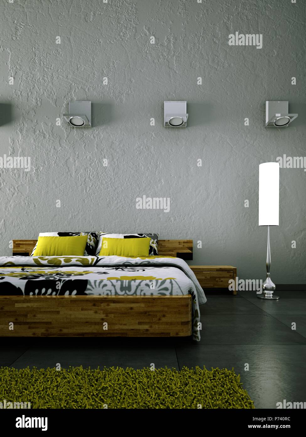 modern bedroom with grey wall and modern decor Stock Photo - Alamy