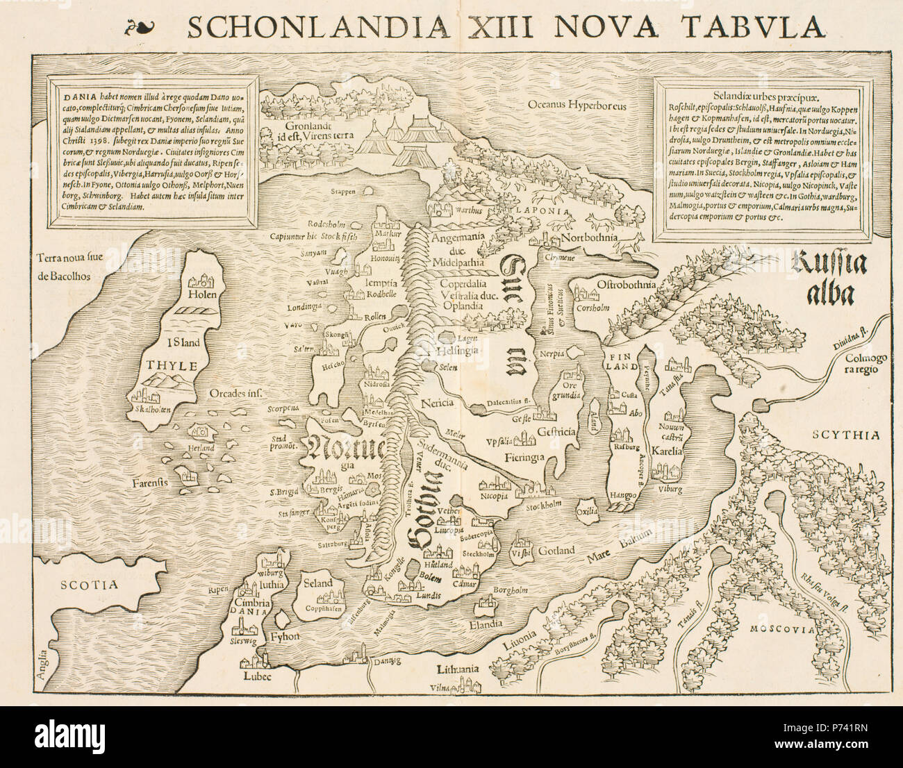 Münsters skandinaviakart - Map of Scandinavia by Cartographer Sebastian Münster 1540 ca Stock Photo