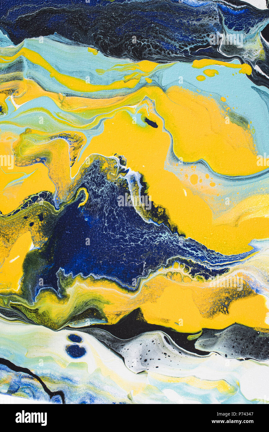 Abstract acrylic painting with yellow and blue paint Stock Photo - Alamy