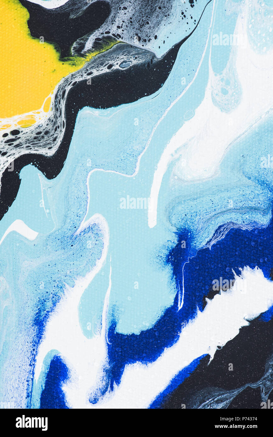 Abstract design with yellow and blue acrylic paint Stock Photo - Alamy