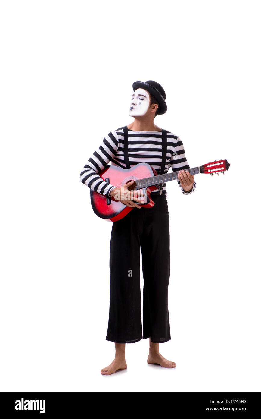 Mime playing guitar isolated on white Stock Photo